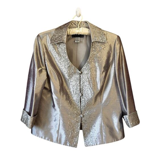 Alex Evenings Women’s Beige Satin Sequin Mother of The Bride Jacket Skirt Sz. 16 - Picture 9 of 16